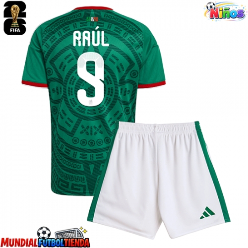 Camiseta México Raul Jimenez #9 Primera Equipación Replica Mundial 2026 para niños mangas cortas (+ Pantalones cortos)